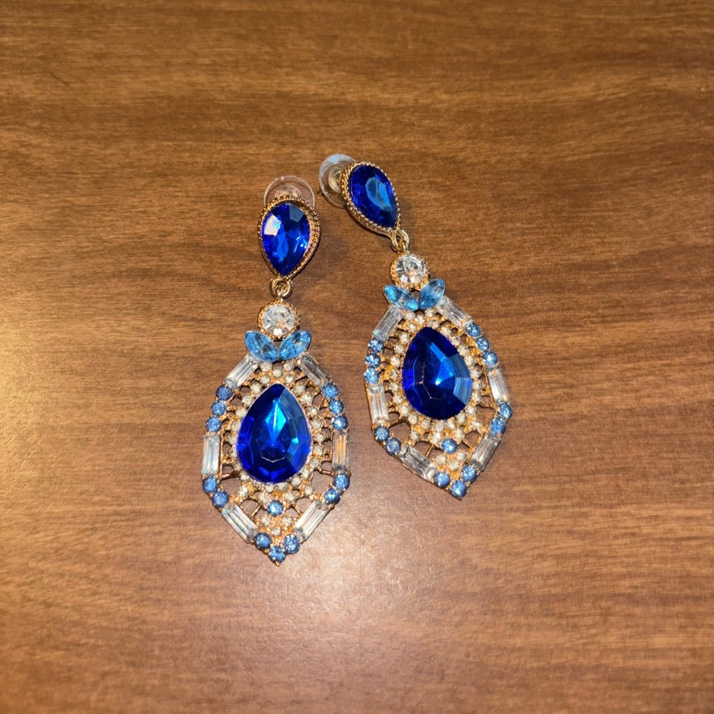 Beautiful Blue and Gold Statement Earrings